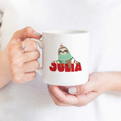 Personalised Sloth Christmas mug with name, Christmas Gift with Sloth