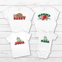 Personalised Sloth Family Christmas T- shirts, Matching Sloth Shirts