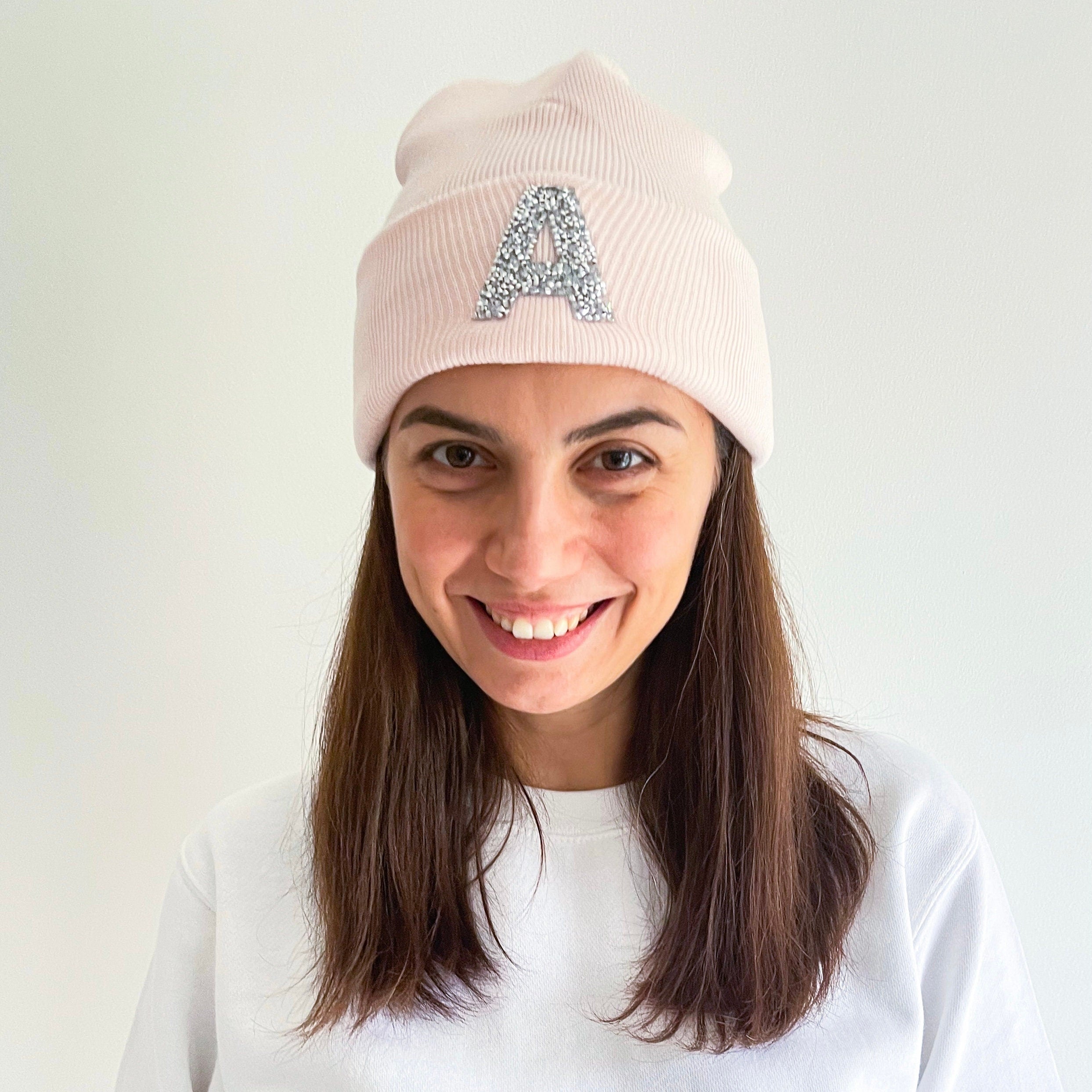 Personalised Soft Beanie Hats for Women, Initial gift for bride bridesmaid maid of honour
