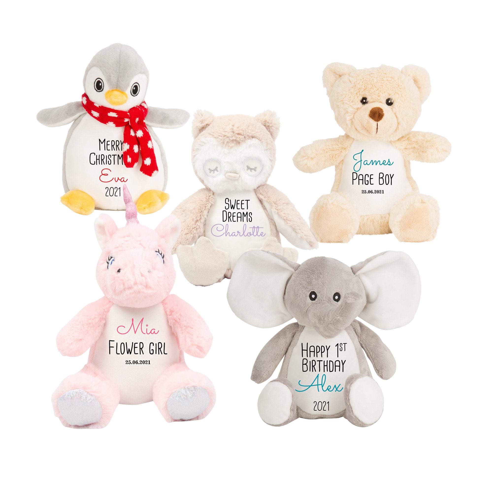 Personalised soft toys, First birthday, flower girl, new baby