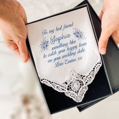 Personalised something blue wedding handkerchief Bridal shower hanky Gift for bride