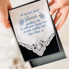 Personalised something blue wedding handkerchief Bridal shower hanky Gift for bride
