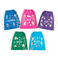 Personalised Space Rocket Pe Bag With Kids Name, 100% Cotton, Back To School Swimming Kit