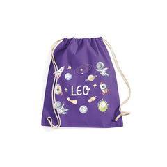 Personalised Space Rocket Pe Bag With Kids Name, 100% Cotton, Back To School Swimming Kit