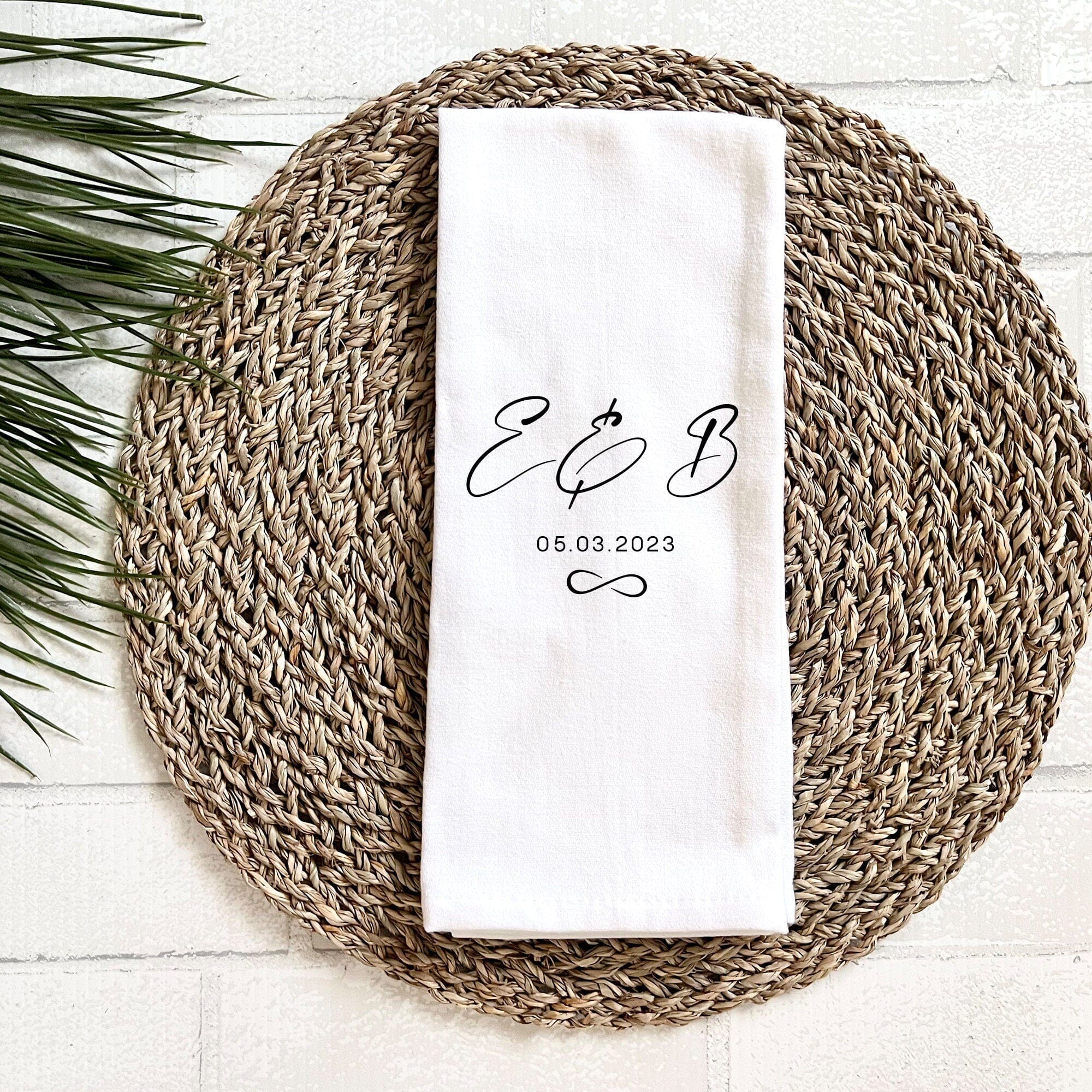 Personalised tea towel couple initials est date Engagement engaged