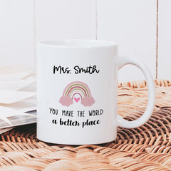Personalised Teacher Mug, Rainbow, Teacher End Of Term Thank You Gift With Name