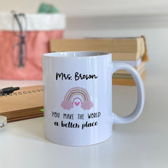 Personalised Teacher Mug, Rainbow, Teacher End Of Term Thank You Gift With Name