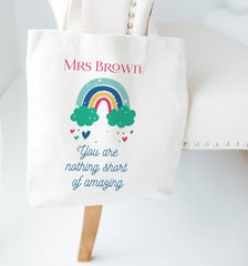Personalised teacher rainbow tote bag, Teacher thank you gift