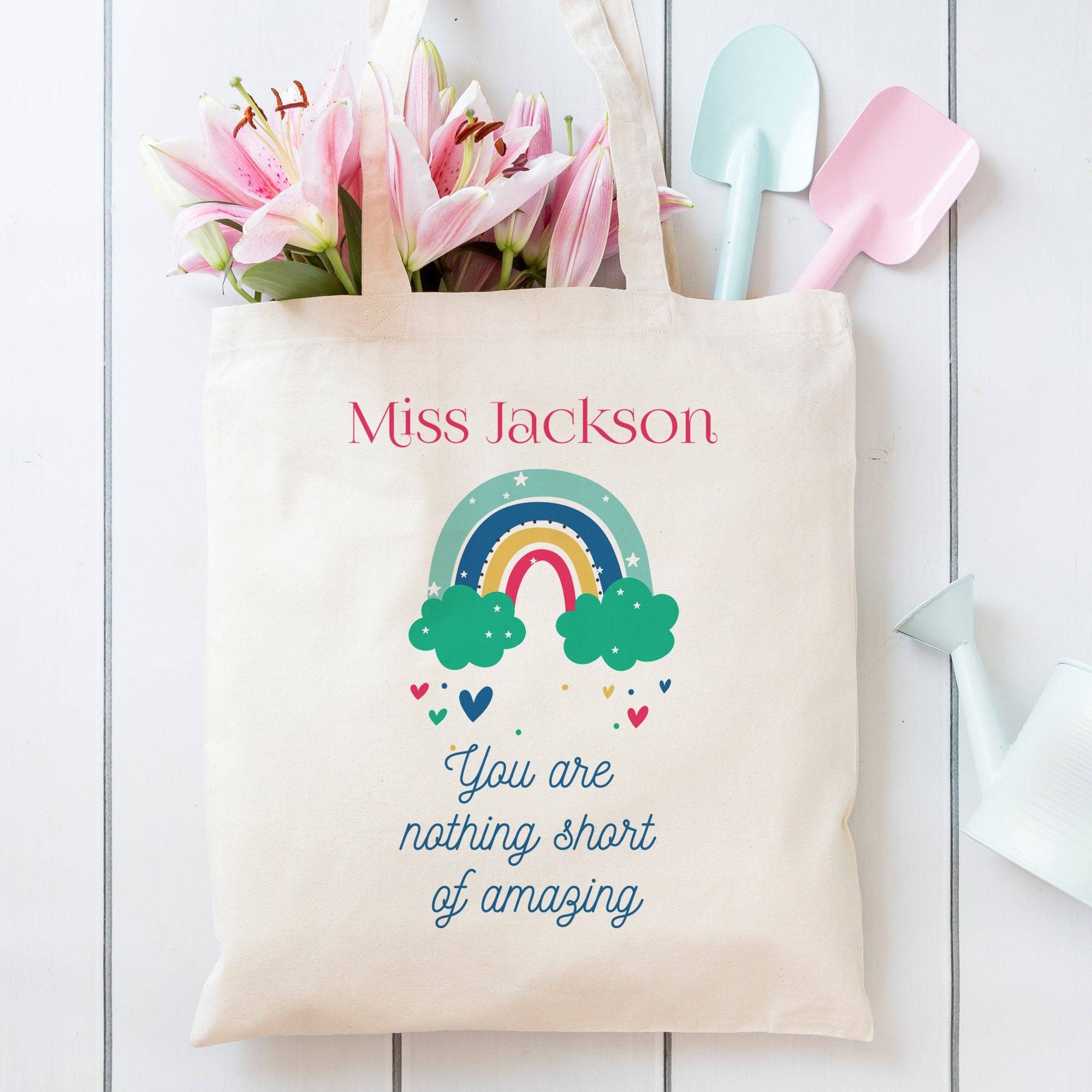 Personalised teacher rainbow tote bag, Teacher thank you gift
