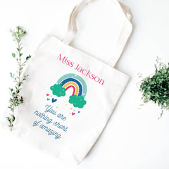 Personalised teacher rainbow tote bag, Teacher thank you gift