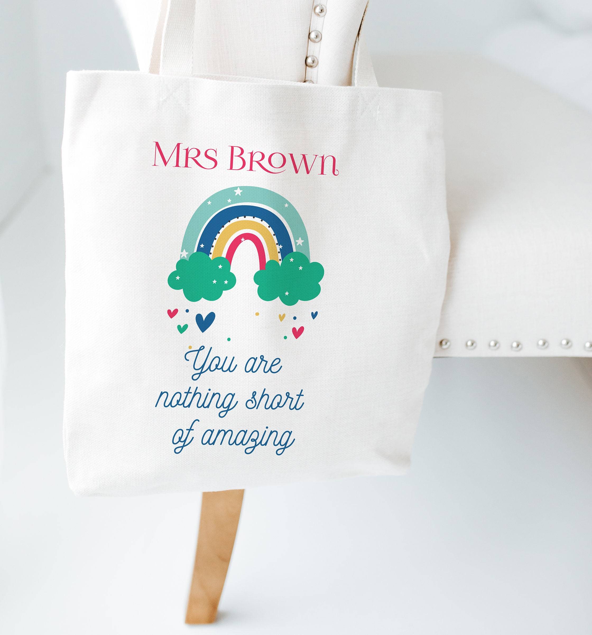 Personalised teacher rainbow tote bag, Teacher thank you gift