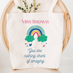Personalised teacher rainbow tote bag, Teacher thank you gift