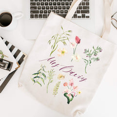 Personalised teacher tote bag, Mrs Miss last name flower tote bag, Thank you gift, Teacher Appreciation Gifts