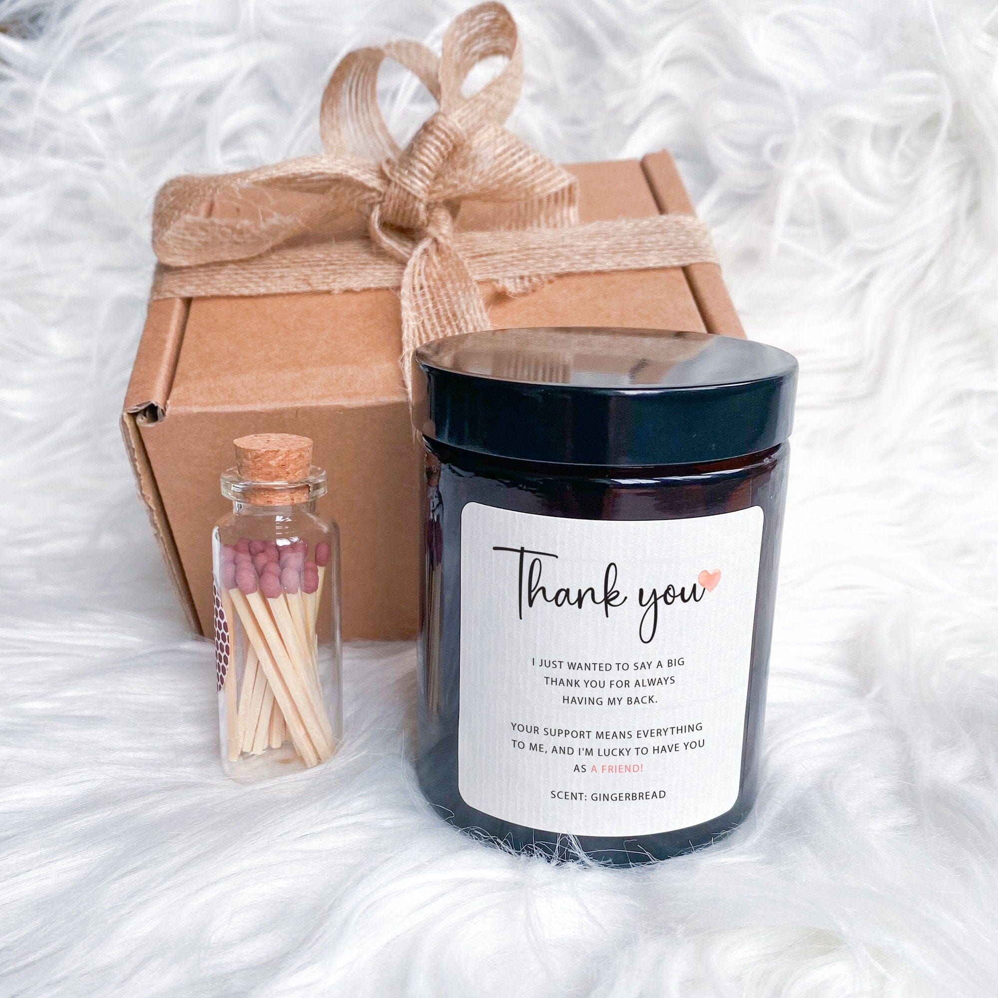 Personalised thank you scented candle with your text, Includes Gift Box & Matches, Gift for her him Teacher appreciation