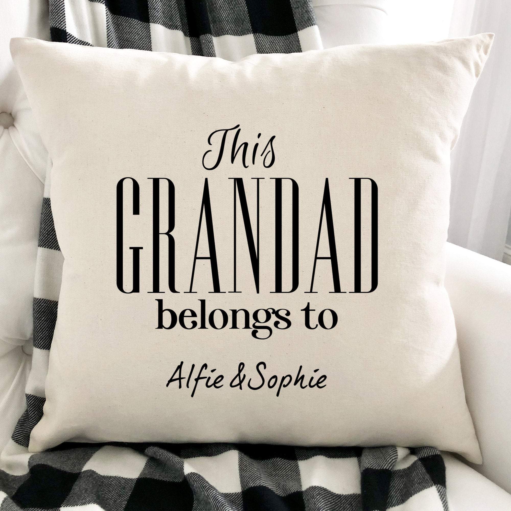 Personalised this grandad belongs to cushion with grandchildren names, Father's Day Gift for grandpa