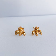 Personalised Tiny Honey Bee Stud Earrings with Happy Bee-Day Card, Birthday Gift for Her