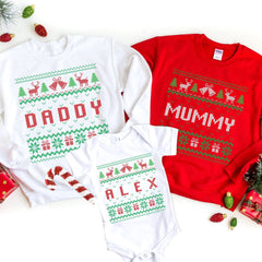 Personalised ugly Christmas jumper with names, Unisex Adult & Kids size sweatshirt