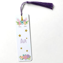 Personalised unicorn and astronaut kids bookmark with tassel, Gift for boy or girl