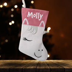 Personalised Unicorn Christmas Stockings, Pink unicorn lover stocking for Christmas decor