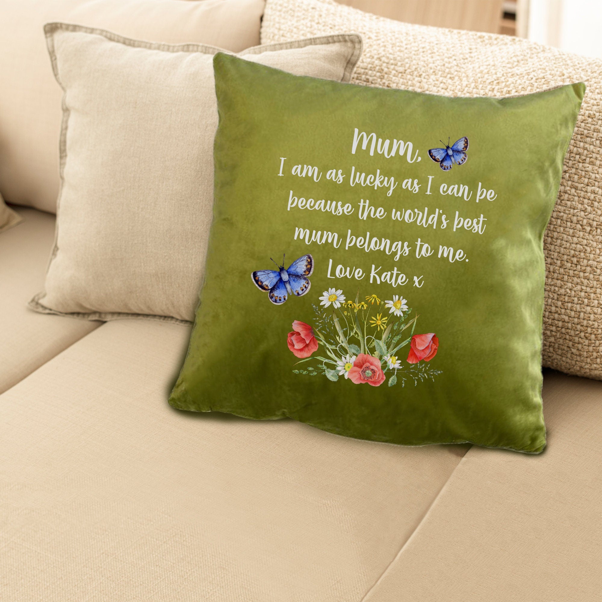 Personalised Velvet Cushion Gift for Mummy, Gift for Nanny, Mother's Day Velvet Cushion, 6 colours
