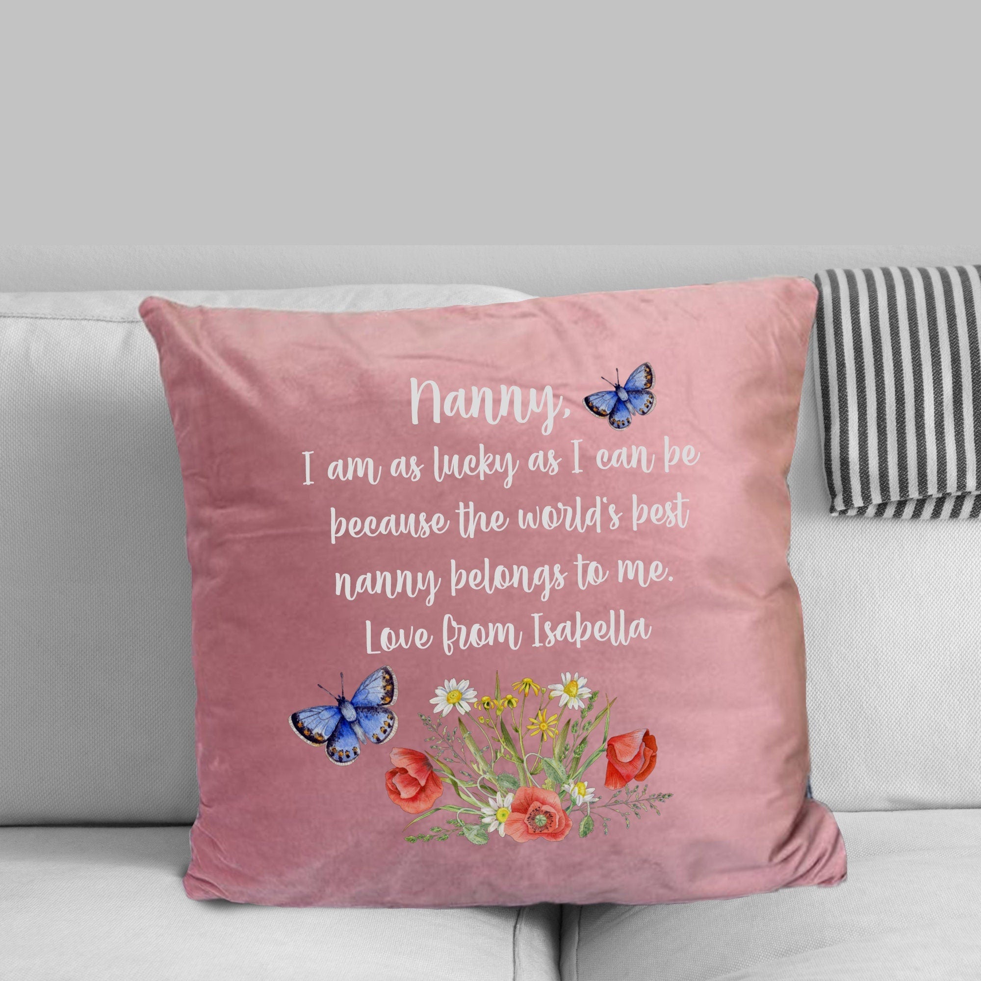Personalised Velvet Cushion Gift for Nanny, Gift for Grandma, Mother's Day 6 colours Velvet Cushion