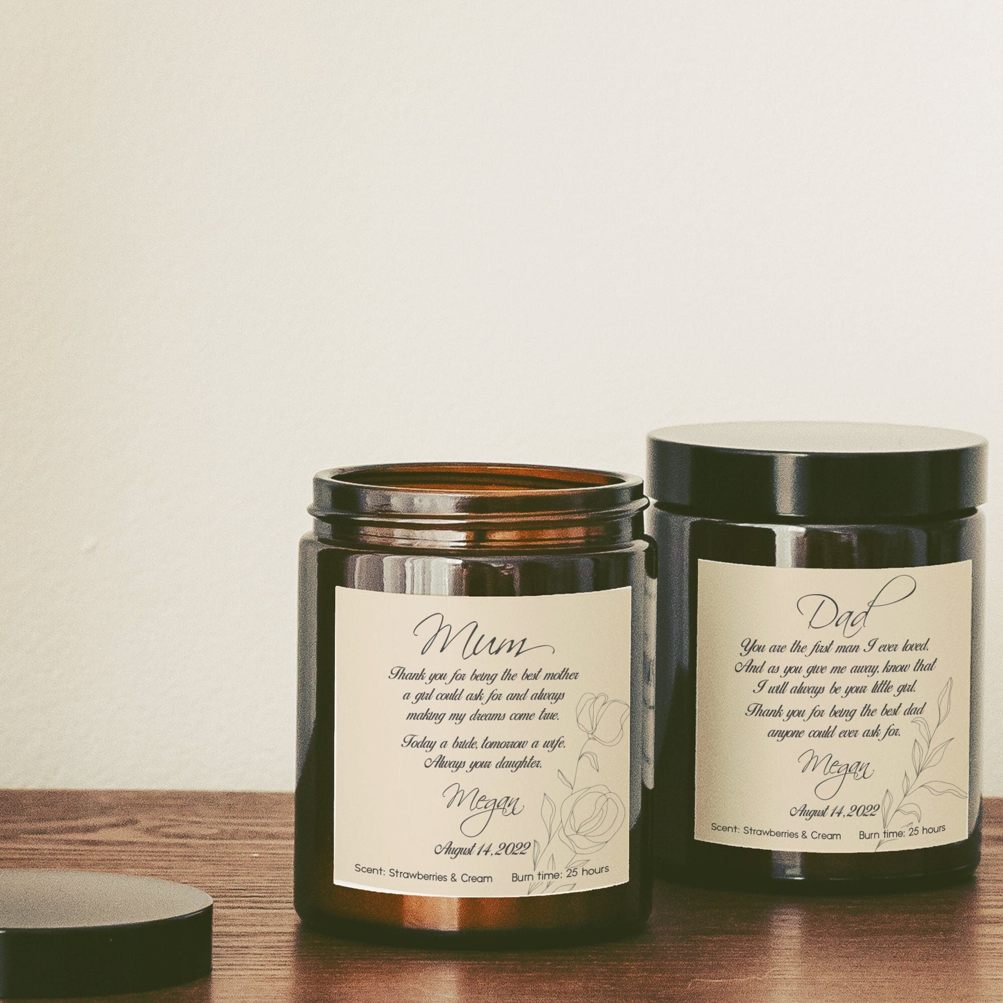 Personalised Wedding Candle Gift for Mother of the Bride Father of the Bride, Parents Wedding Gift