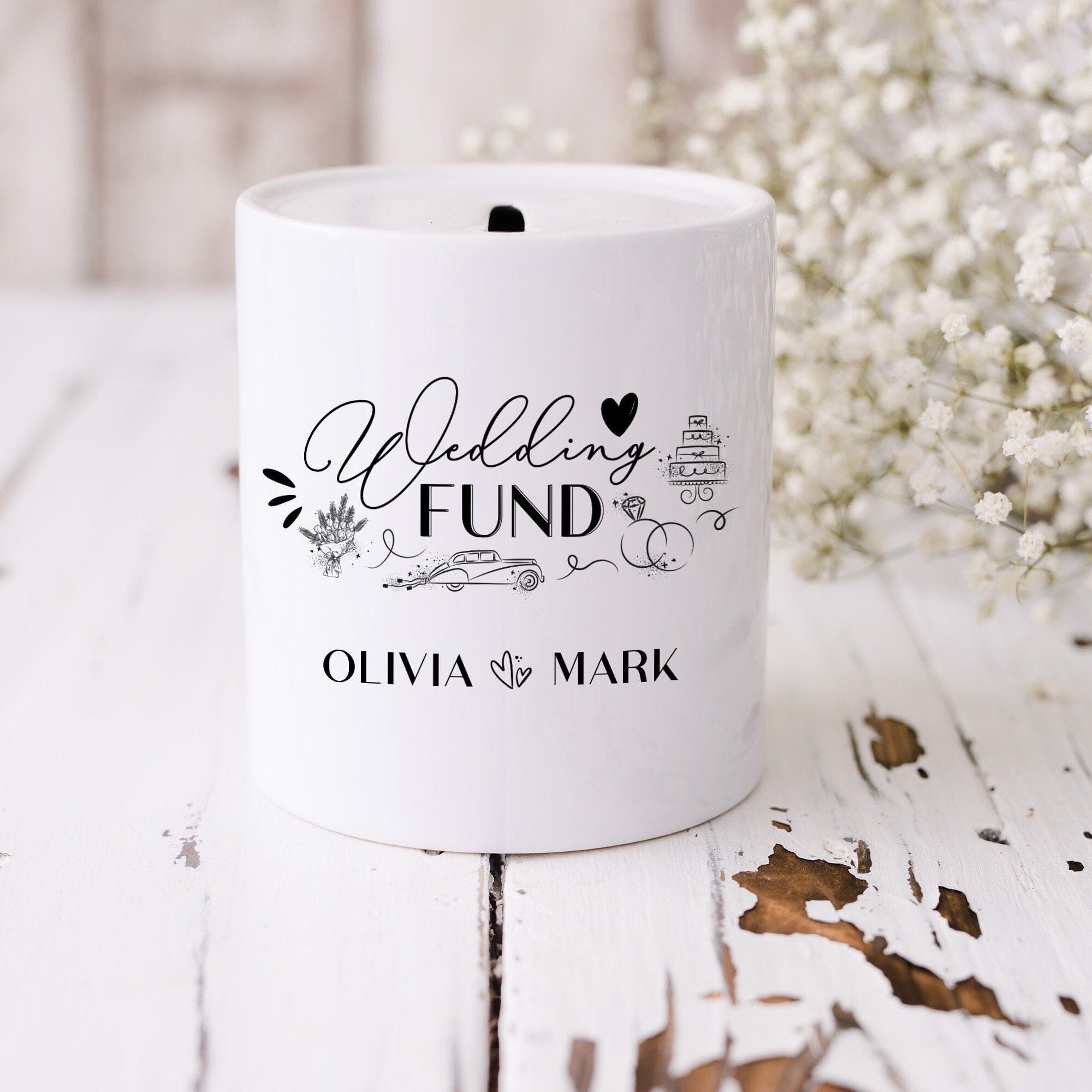 Personalised Wedding Fund Ceramic Money Box Engagement Gift