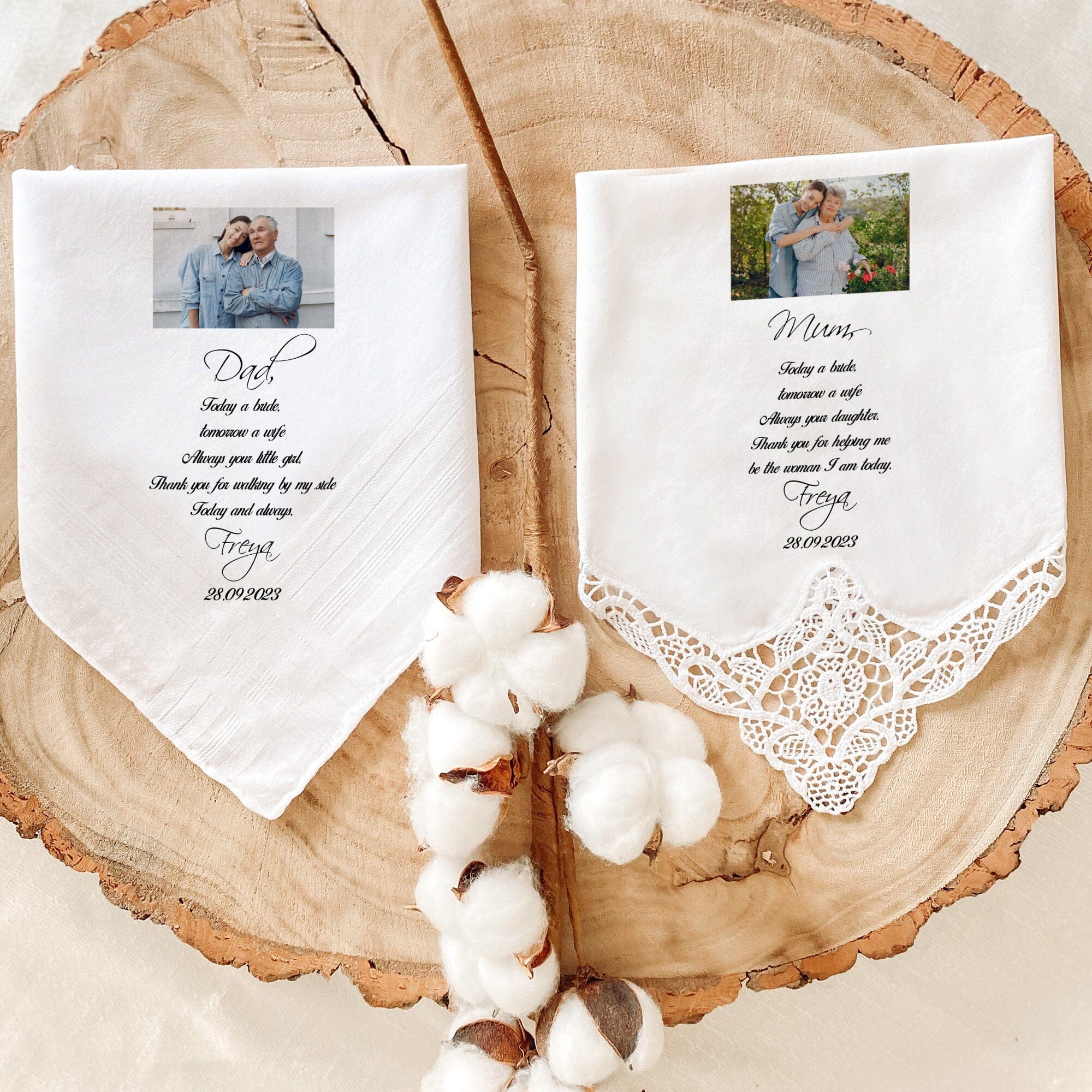 Personalised Wedding Gift Parents Mum Dad Photo Wedding Handkerchief
