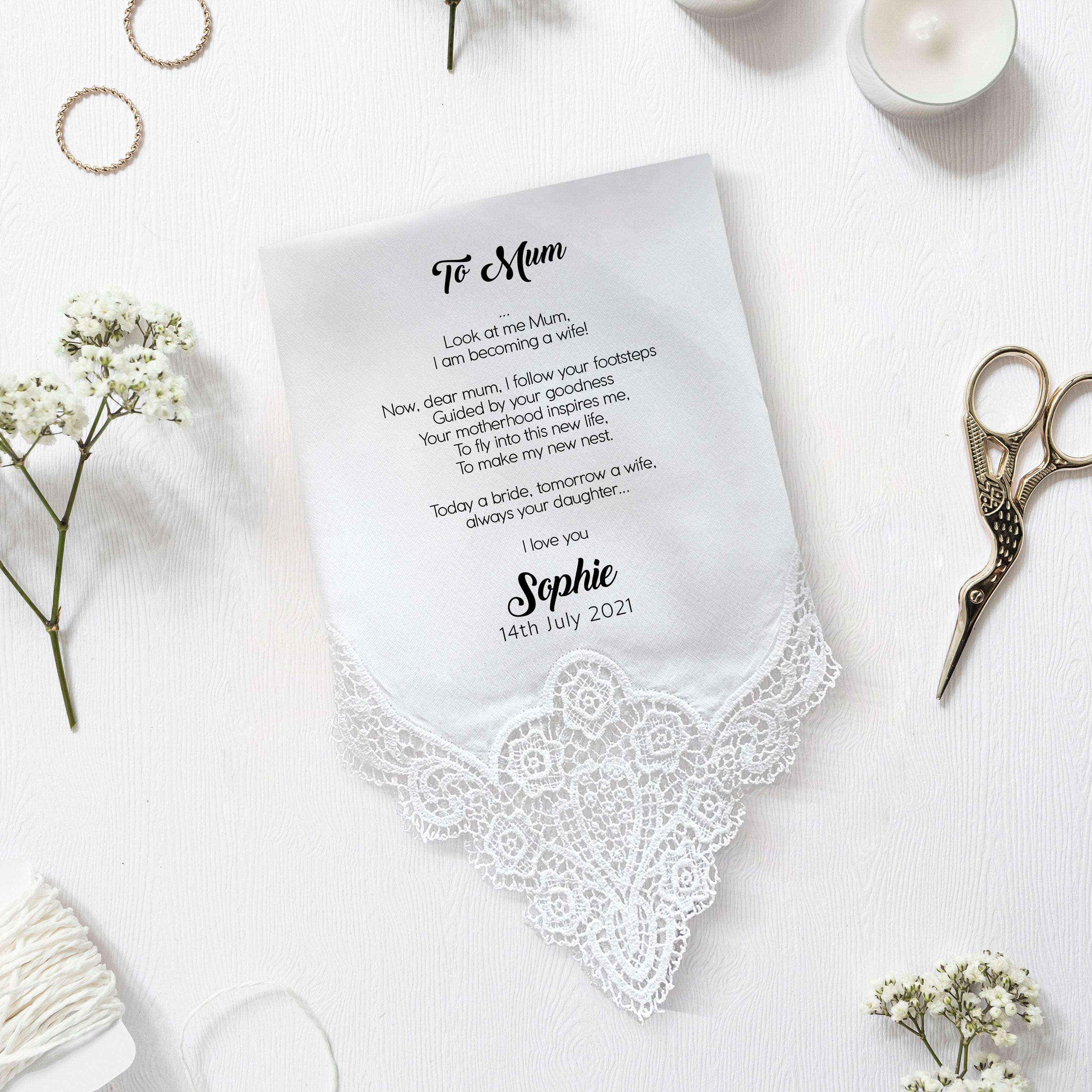 Personalised Wedding Handkerchief Gift for Mother of the Bride, Father of the Bride Gift