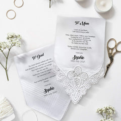 Personalised Wedding Handkerchief Gift for Mother of the Bride, Father of the Bride Gift MBF1