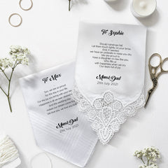 Personalised wedding handkerchief gift from father and mother of the groom to the bride CH1