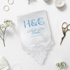 Personalised wedding handkerchief with initials, last name, wedding date