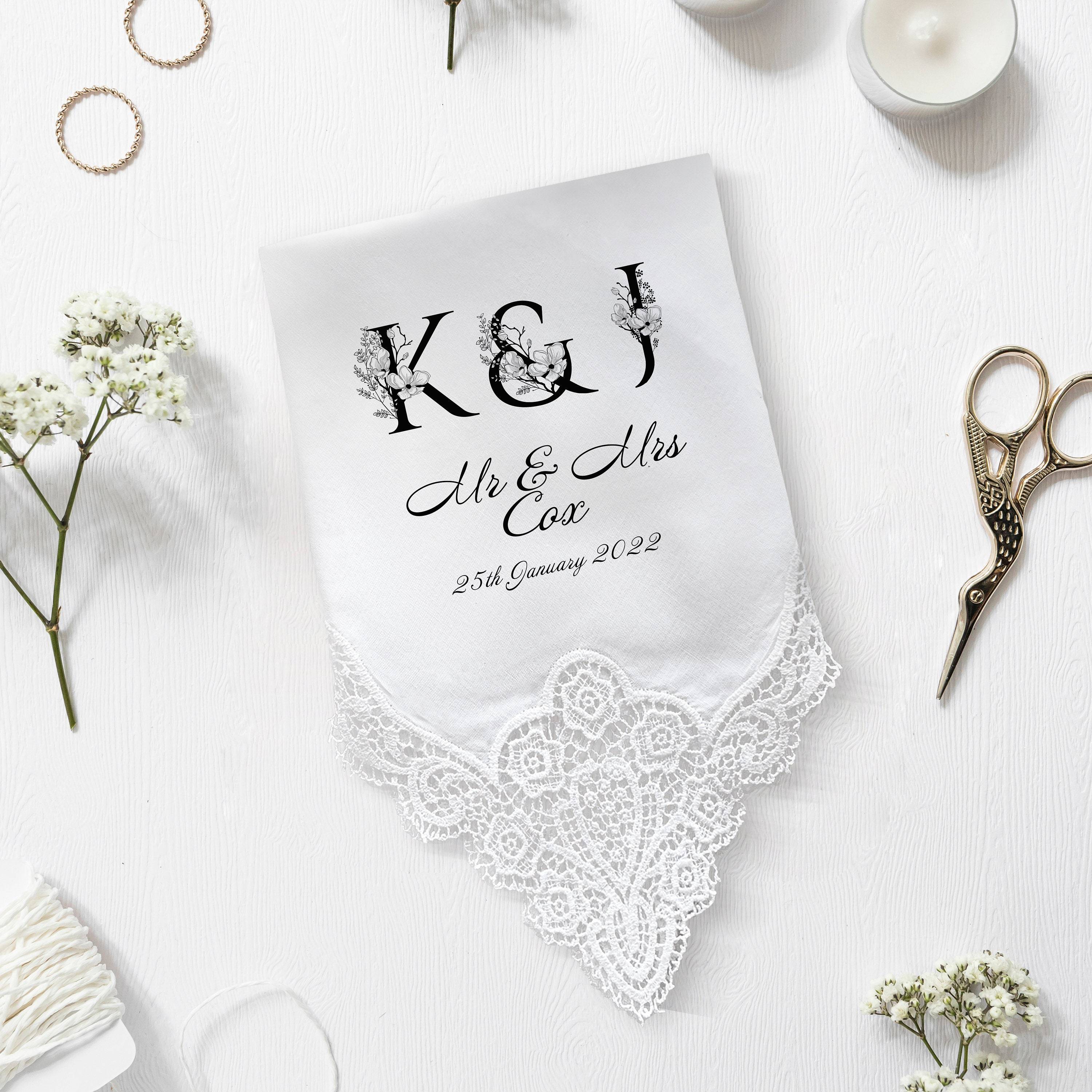 Personalised wedding handkerchief with initials, last name, wedding date