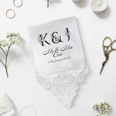 Personalised wedding handkerchief with initials, last name, wedding date