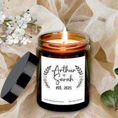 Personalised Wedding or Engagement Gift Soy Wax Scented Candle, With date and couple's names