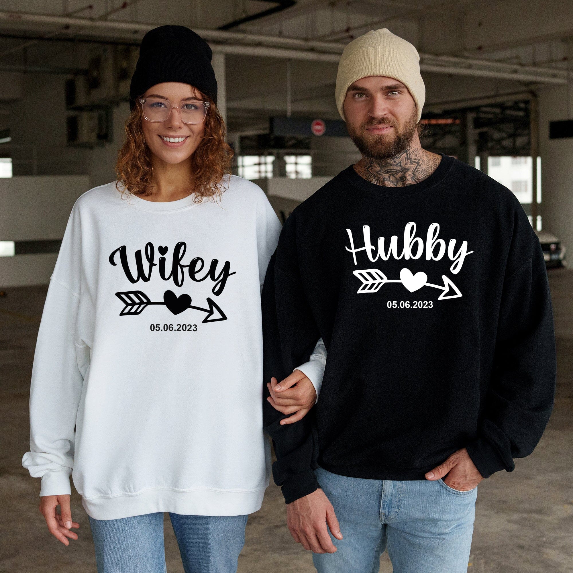 Personalised Wifey Hubby Jumper with Wedding Date, Bride Groom Mr Mrs Engagement Gift