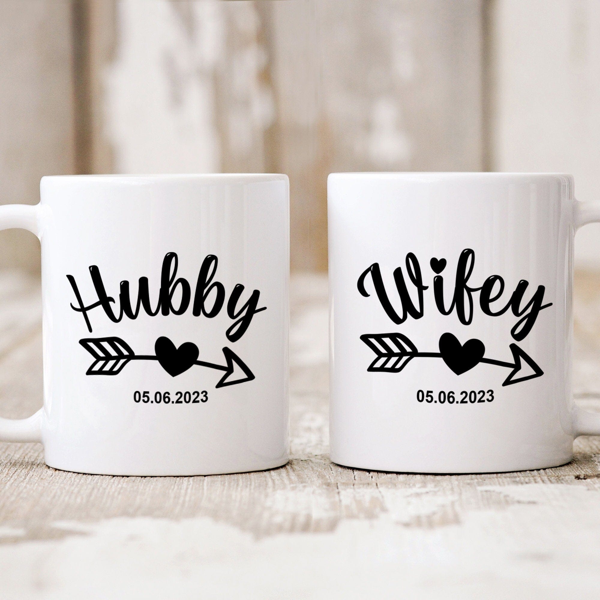 Personalised Wifey Hubby Mug with Wedding Date, Bride Groom Mr Mrs engagement gift