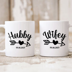 Personalised Wifey Hubby Mug with Wedding Date, Bride Groom Mr Mrs engagement gift