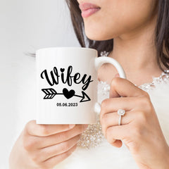 Personalised Wifey Hubby Mug with Wedding Date, Bride Groom Mr Mrs engagement gift