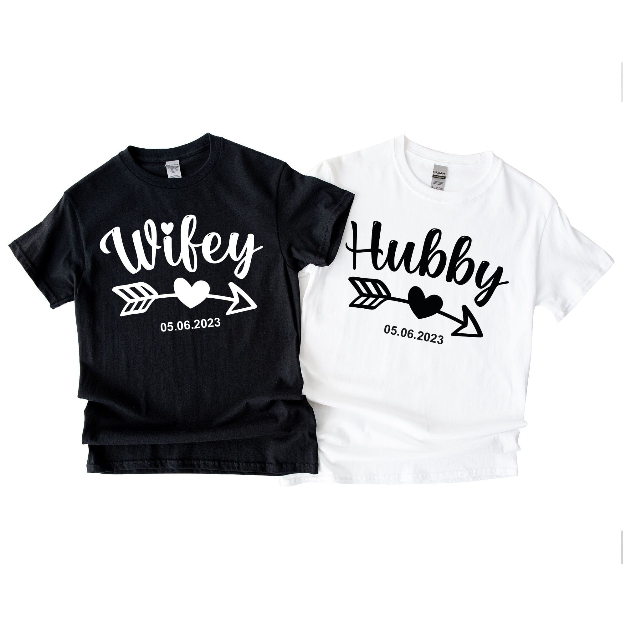 Personalised Wifey Hubby T-shirt with Wedding Date, Bride Groom Mr Mrs engagement gift