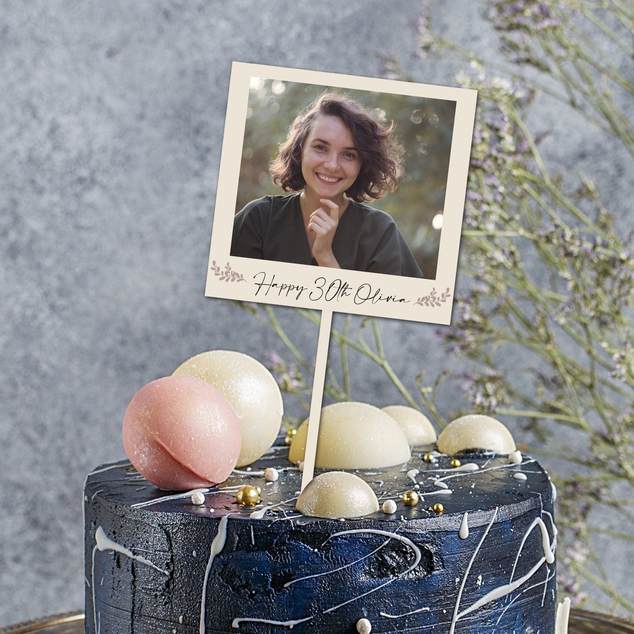 Personalised Wooden Photo Cake Topper With Name Or Message, Birthday Babyshower Wedding Anniversary Party Décor