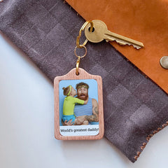 Personalised Wooden Photo Keyring With Text, Father'S Day Gift, Keepsake For Him Dad Uncle Grandad, Christmas Birthday