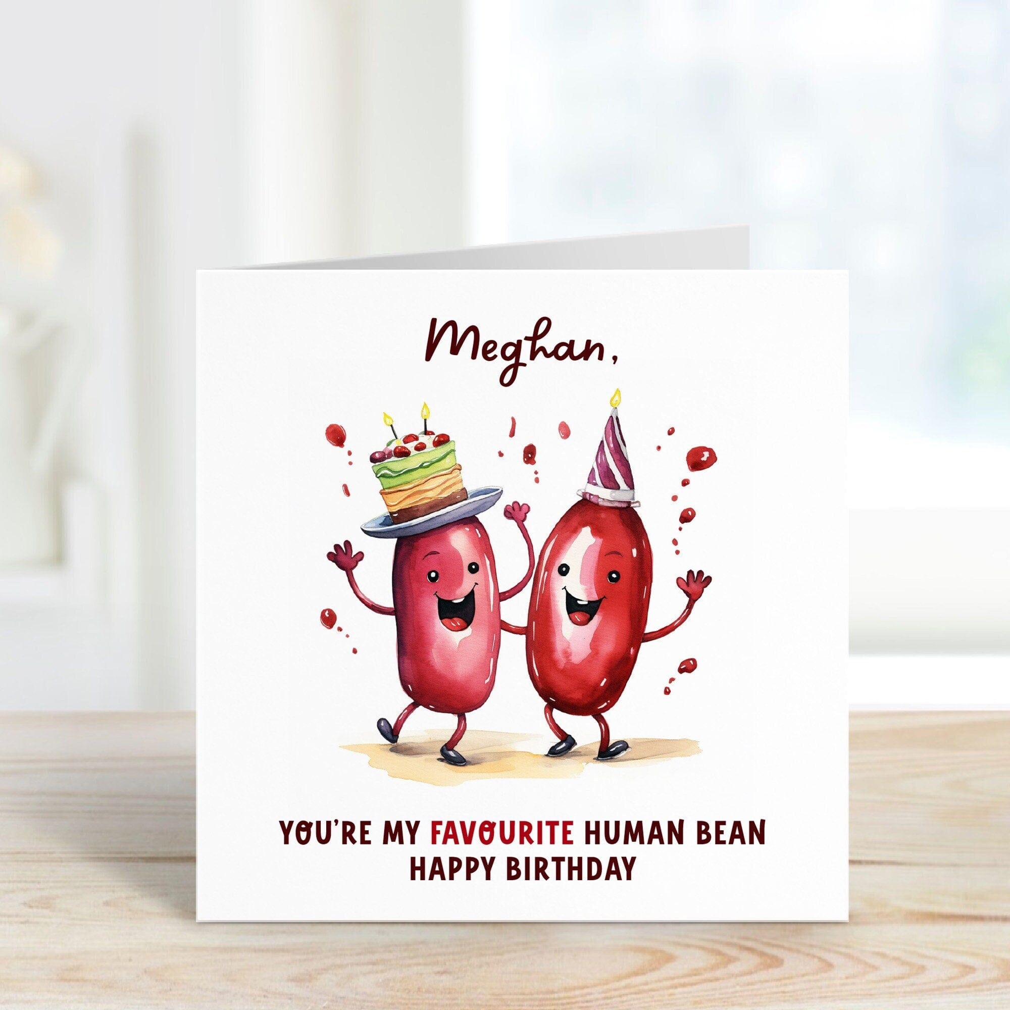 Personalised You're My Favourite Human Bean Birthday Card with Envelope, Greetings Card for Her Him