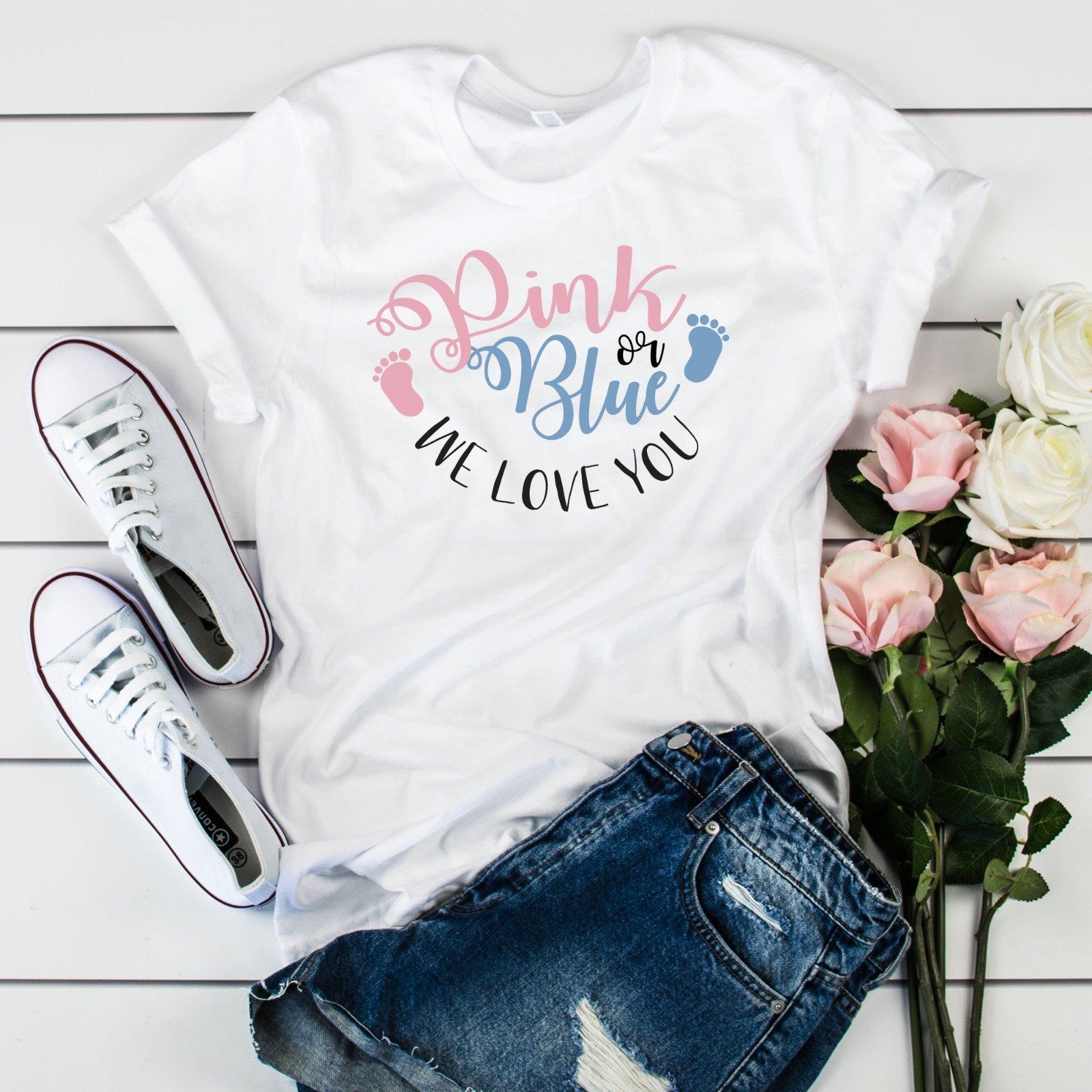 Pink or Blue we love you t-shirt, Gender reveal party shirt, Baby Shower