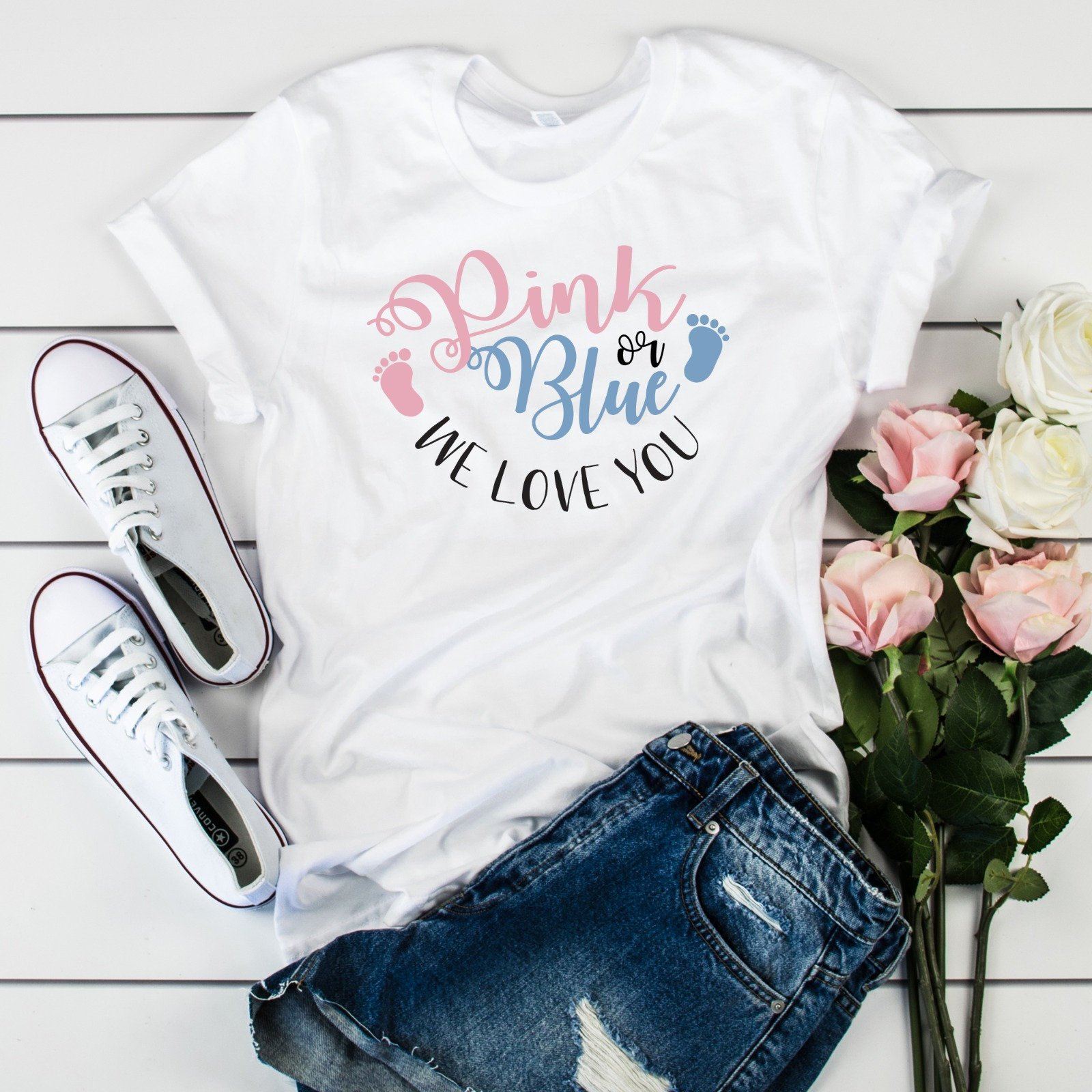 Pink or we love you t shirt Gender reveal party shirt Shower