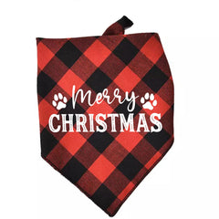 Plaid Merry Christmas Triangle Dog Scarf, Christmas Gift For Dog Owner, Dogs First Xmas Present