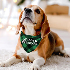 Plaid Merry Christmas Triangle Dog Scarf, Christmas Gift For Dog Owner, Dogs First Xmas Present