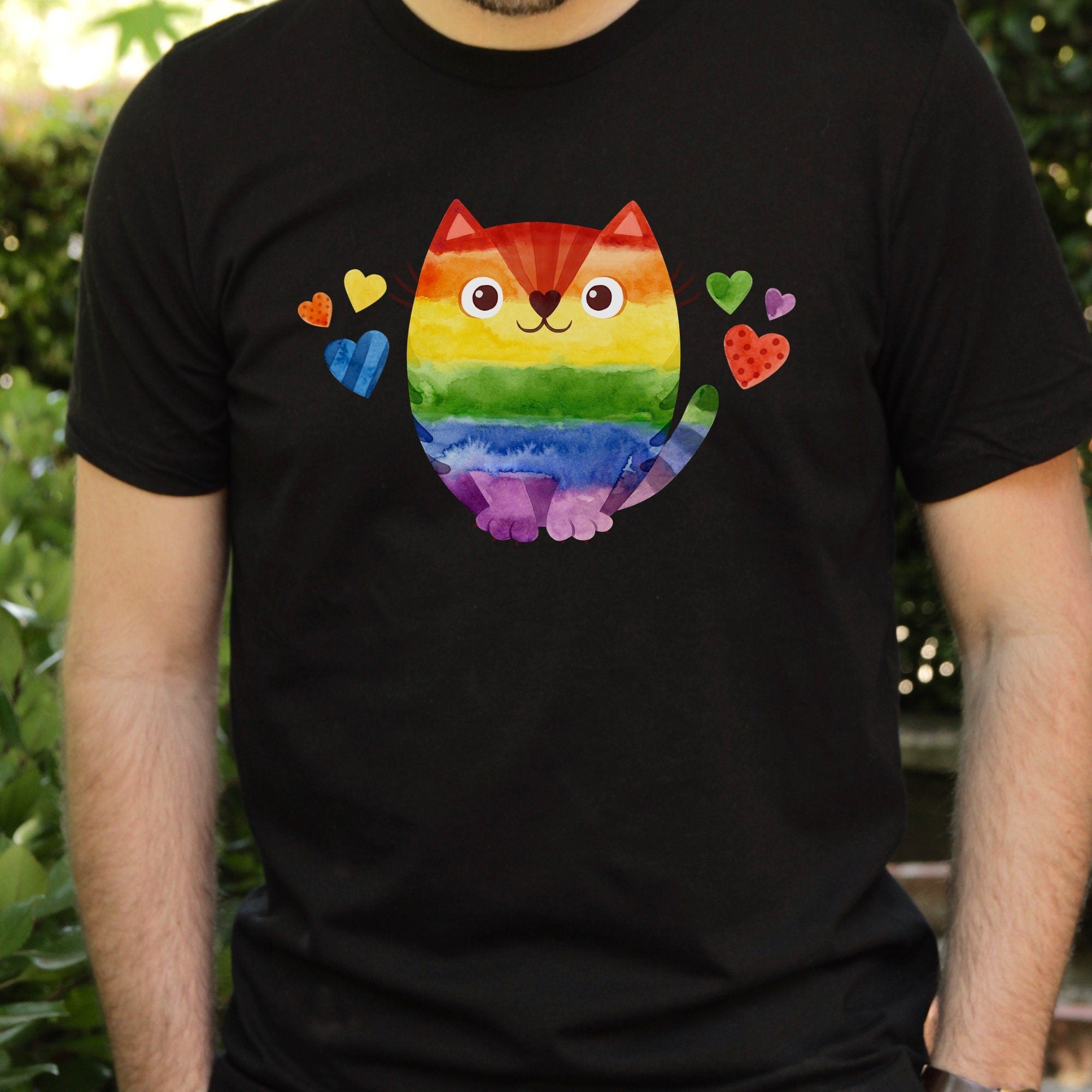 Pride Cat T-Shirt, Unisex Tee, Rainbow Cat Tee, Lgbtq+ Flag Tshirt