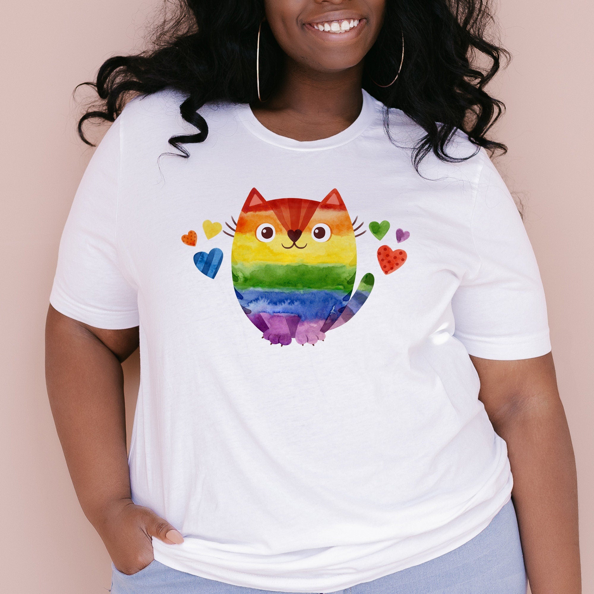Pride Cat T-Shirt, Unisex Tee, Rainbow Cat Tee, Lgbtq+ Flag Tshirt