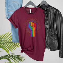 Pride t-shirt, UNISEX tee, Rainbow Coloured Hand With a Fist Raised Up, LGBTQ shirt, Pride Week